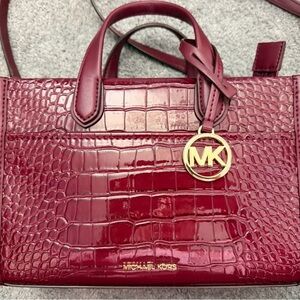 Michael Kors Red Croc-Embossed Satchel